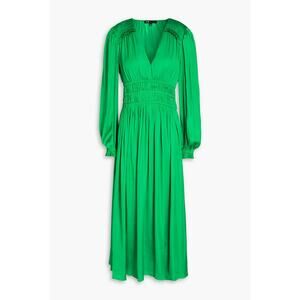 Maje 'Shirred' Green Polyester Satin-Crepe Midi Dress Size 42